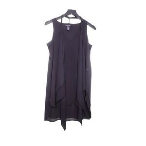 WHBM Black Chiffon Layered Overlay Tank Top XS Removable Scarf V-Neck Flowy